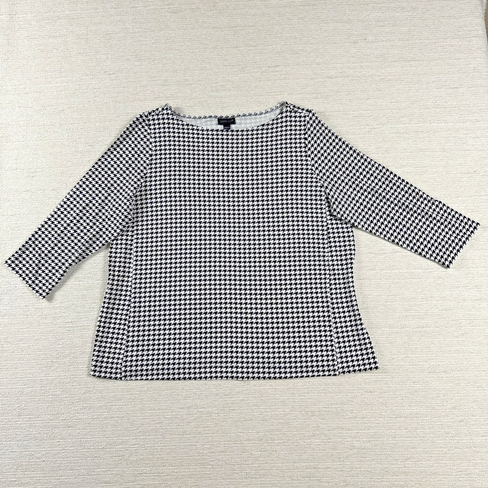 Houndstooth Top Old Money Preppy Office Career Stretch Blouse Women L J. Jill